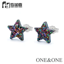 Женские Ювелирные изделия, цена, 925 пробы серебряные серьги-гвоздики в форме звезды, 10*10 мм, натуральный Druzy камень, 925, серьги-гвоздики для подарка