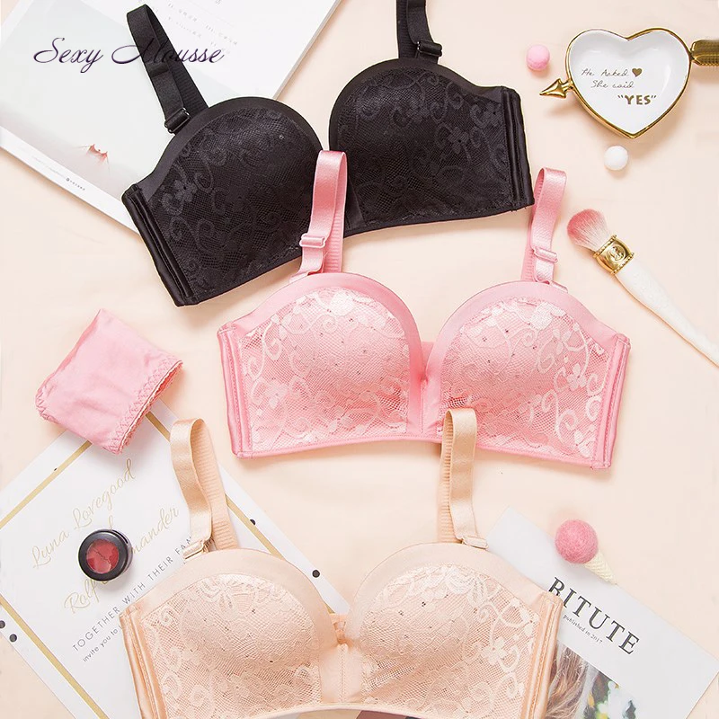 

sexy mousse bra and panties sets push up bra set sexy lady women underwear lingerie pink lace lingerie wire free new