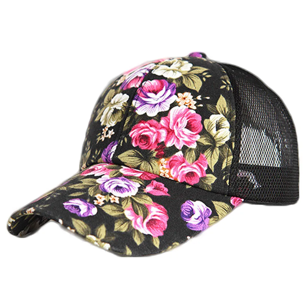 Для женщин женский цветочный сетки Cool отдыха солнцезащитный козырек бейсболка летняя спортивная солнце гольф Hat - Цвет: BK