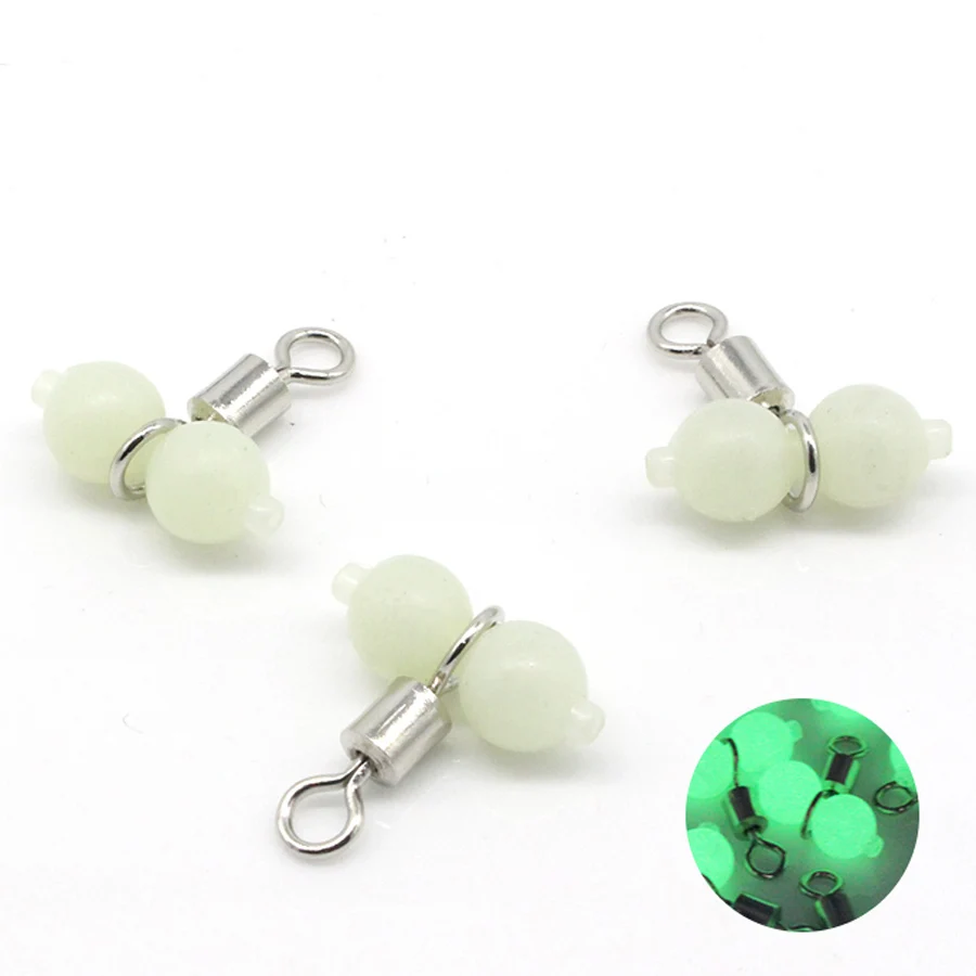 

50pcs/lot Luminous Fishing Hooked Snaps Stainless Steel Sea Fishing Tackle Hook Lure Connector Fishing 3 way swivel