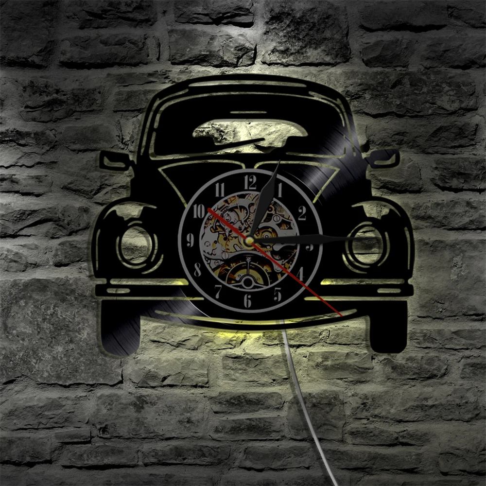 1 шт. 1" Автомобильный дизайн винтажные виниловые настенные часы Автомобильный светодиодный светильник Современный домашний декор подарок для любителей автомобилей
