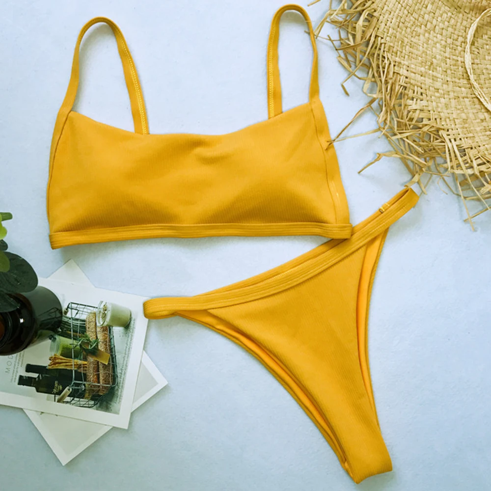 

New Sexy RIbbed Bikini 2019 Women Swimsuit Micro Thong Swimwear Female Two pieces Bikini set Brazilian Sexy Bather Bathing Suit