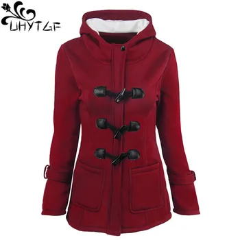 

UHYTGF New Coat Women Autumn Winter Overcoat Female Hooded Tops Zipper Outwear 6XL Plus size Jackets Ladies Casaco Feminino 895