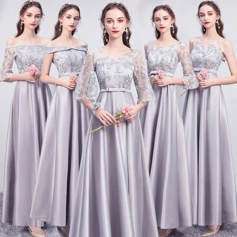 gray bridesmaid dresses with sleeves