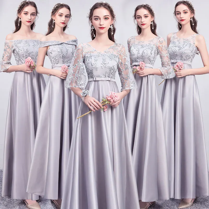 Bridesmaid Dress 2019 New Gray Sister Skirt Long Sleeve Long Satin Graduation Dress Wedding Party Dress Long Party Dress Bridesmaid Dress 2019 New Gray Sister Skirt Long Sleeve Long Satin Graduation Dress Wedding Party Dress Long Party Dress