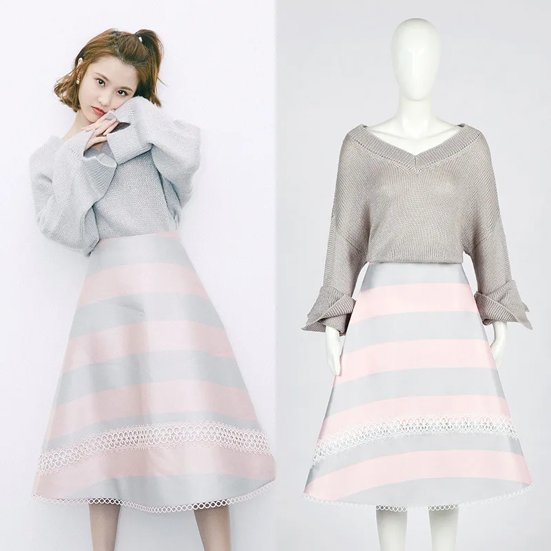 

Zhang Huiwen Star's Spring 2019 Suit Mid-long A-shaped Half-length Skirt In America Knee-Length A-Line Print Women Skirt