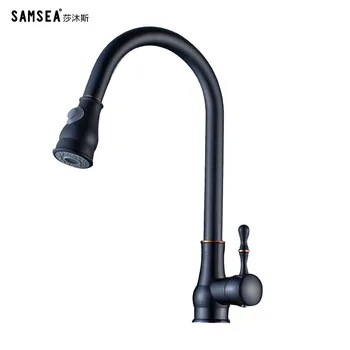 

Classic ORB Kitchen Faucet Brass Brushed Black Swivel Basin Faucets Pull Out Single Handle Hole Wall Mounted Sink Mixer Tap