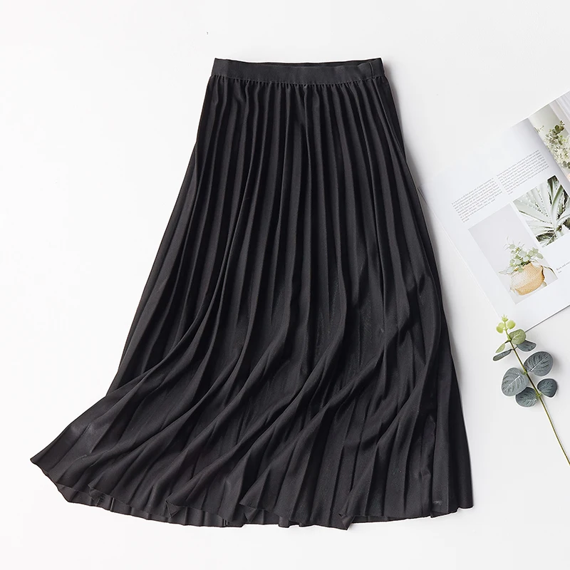

New Spring Autumn Fashion Skirts Womens Elastic High Waist Pleated Solid Color Girl Skirt Large Pendulum Long Skirt for Women