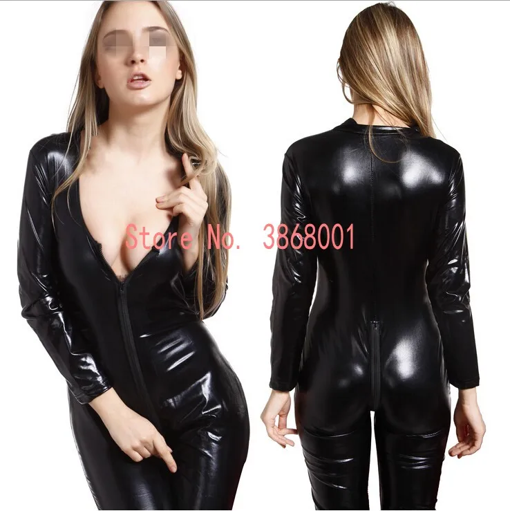 

Brand WaterMonkey Sexy Women's Shiny Metallic Catsuit Lady Leotard Catsuit No Hood Front double Zipper to the Hip for men kids