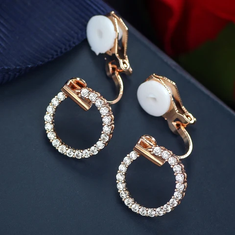 Fashion Small Round Circle Earrings Crystal Cubic Zircon Ear Clips on Earrings Without Piercing No Ear Hole Ear Cuff