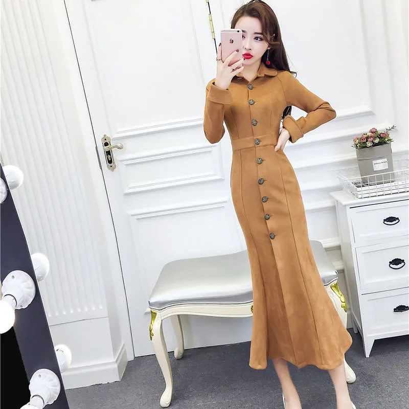 Printemps Était Black Peau De Femmes Tempérament Tranchée Boutique Daim Manteau breasted khaki Greenish Green Odfvebx dark Single apricot pink vent Coupe Mince Longue Nouvelles red Slim Revers pwzq6d