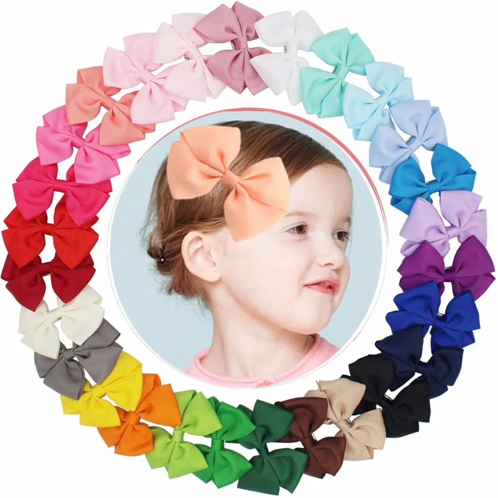 

24 Pcs Boutique Baby Girls Kids Children Hair Bows Alligator Clip Solid Grosgrain Ribbon Toddler Hair accessory