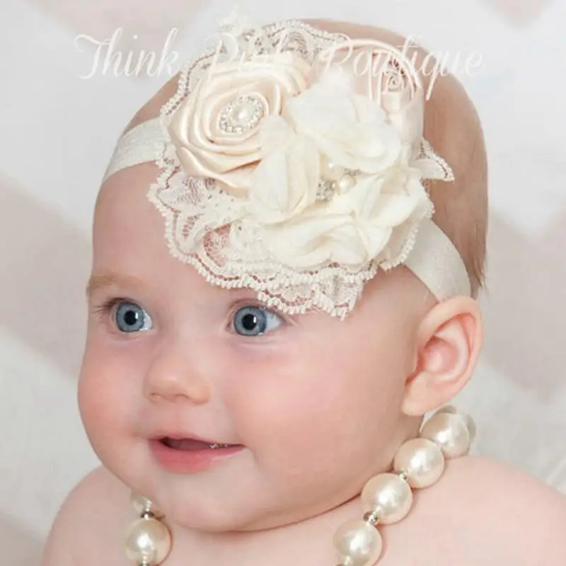 baby girl accessories Rose Pearl Flower newborn headbands Infant hair
