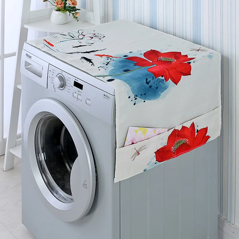 Cartoon Rainbow Horse Washing Machine Cover Refrigerator Cover Microwave Cotton Linen Waterproof Cover - Цвет: 3