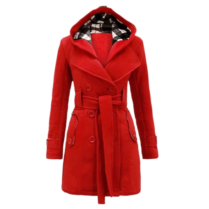 

Women's Military Button Hooded Fleece Belted Jacket