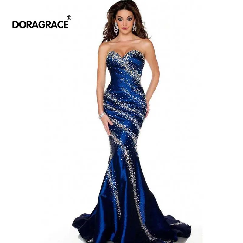 

robe de soiree Gorgeous Sweetheart Sleeveless Floor-Length Royal Blue Beaded Evening Dresses Mermaid Evening Gowns DGE007