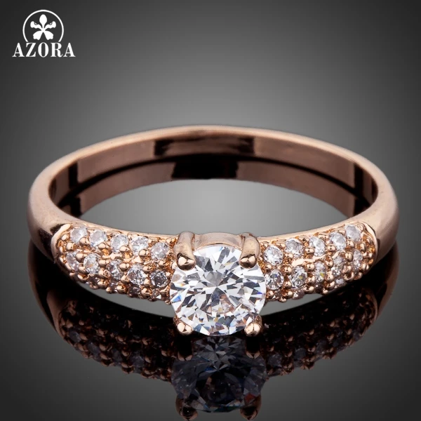 

AZORA Rose Gold Color 2ct Round Cut Cubic Zirconia with micro CZ Setting Engagement Rings for woman TR0078
