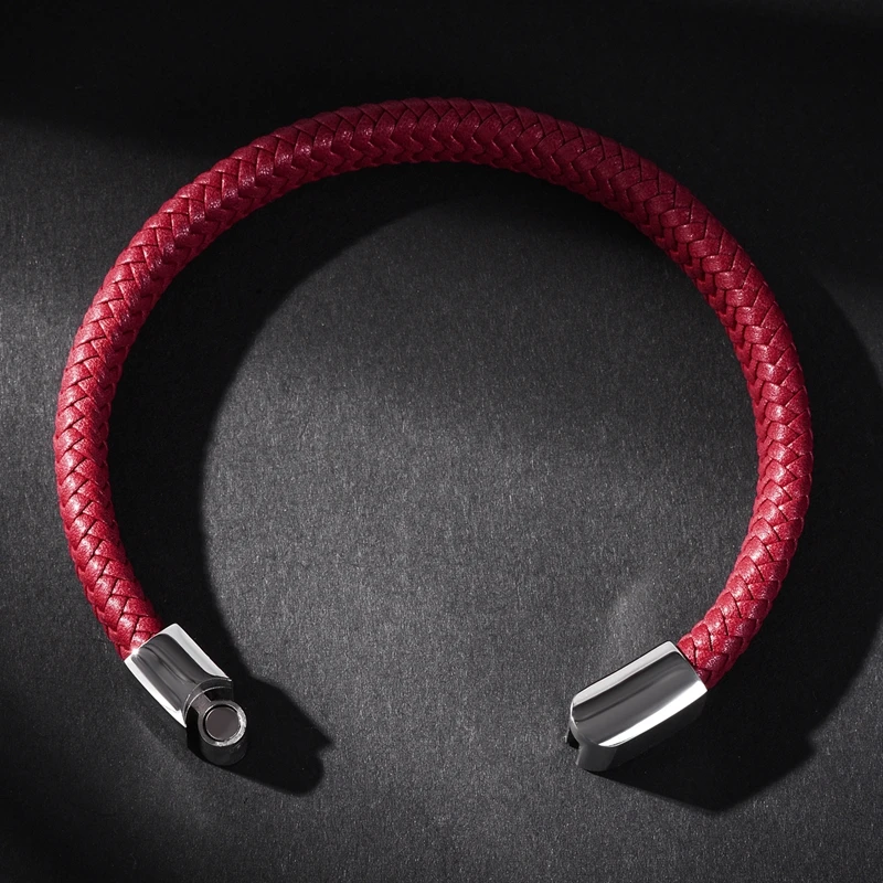 Bracelet jewelry Punk Men Jewelry Red Braided Leather Bracelet Stainless Steel Magnetic Clasp Women Bangles Gift 161