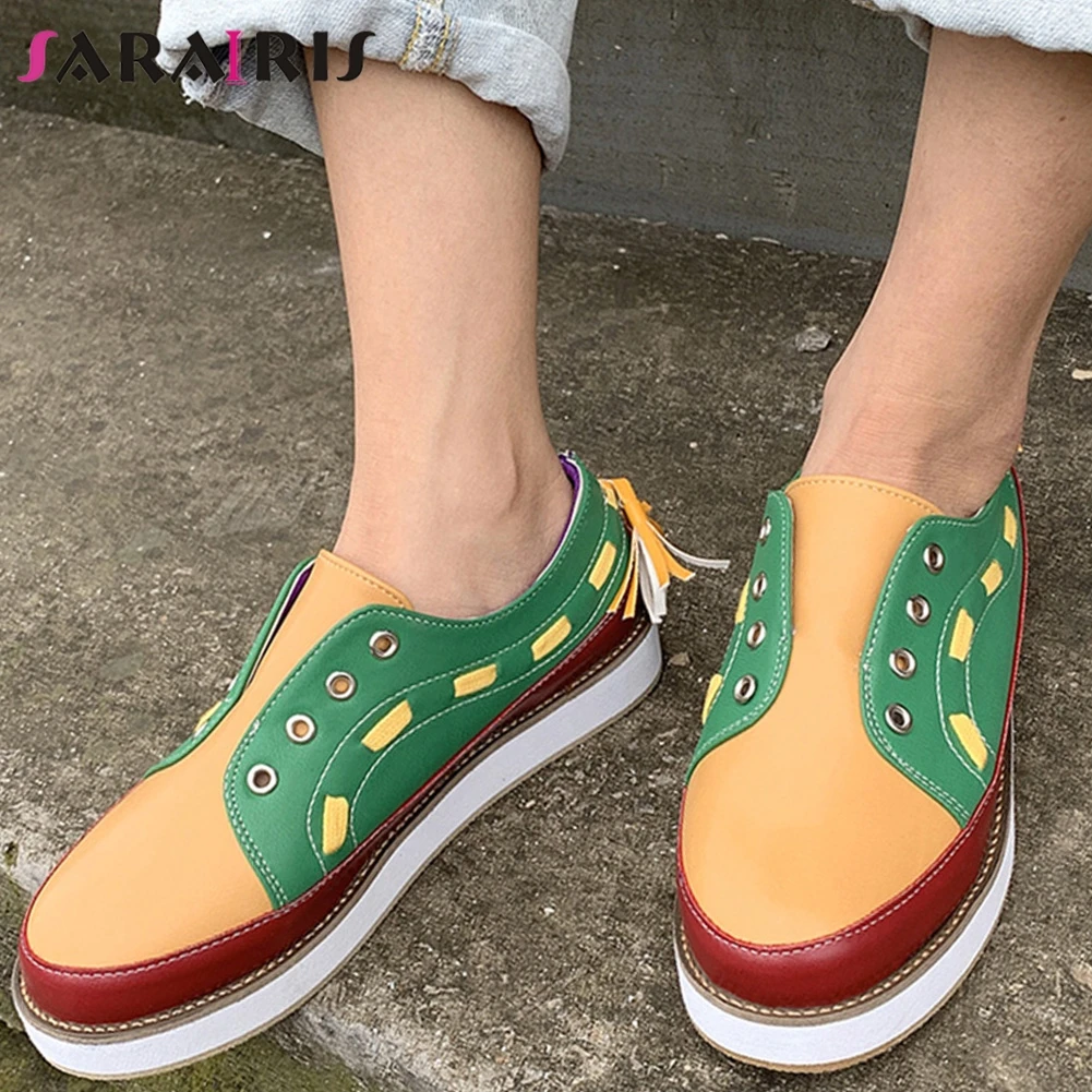 

SARAIRIS women's Flat Platform Shoes Woman Thick Heels Mixed Colors Loafers Comfort Flats Leisure Shoes Woman Size 35-43