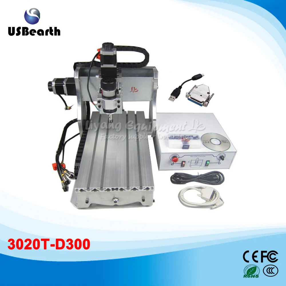 Mini cnc wood carving machine 3020T D with 300w spindle motor and usb
