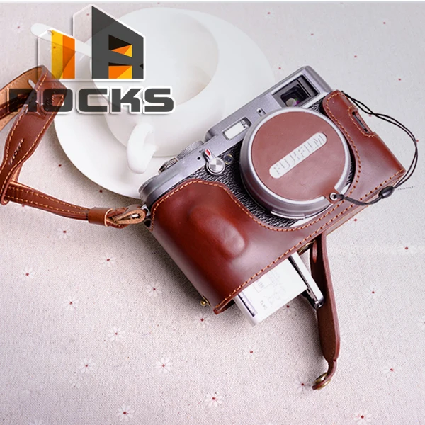 Hand-made Leather Half Camera Case Bag Cover Protector Suit For Fujifilm X100T  Brown