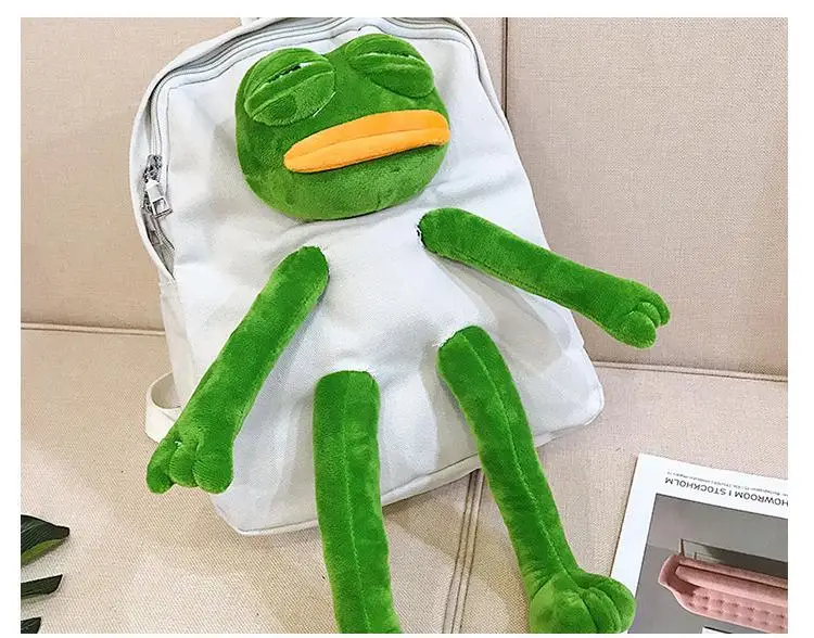 Frog mochila de lona das meninas, estéreo,