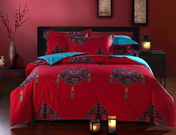 

Yvonicky New 4 pcs bedind sets bohemia/boho duvet cover set,cover+bedsheet+Pillow Sham 4pc bedding sets100% sanded Cotton Fabric