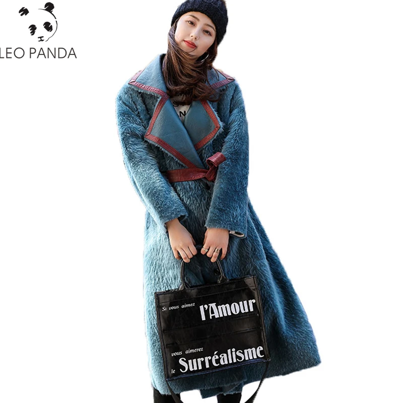 

Winter New Fashion Women Thicken Warm Double-breasted High quality Female Pockets Adjustable Waist V-Neck Faux fur coat CY521