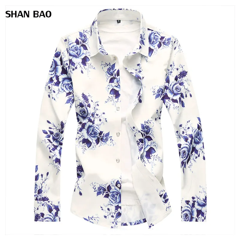 2018 Autumn New Fashion Chemise Homme Chinese Style Long Sleeve Floral Shirt Men Slim Fit Mens Casual Dress Shirts Plus Size 7XL