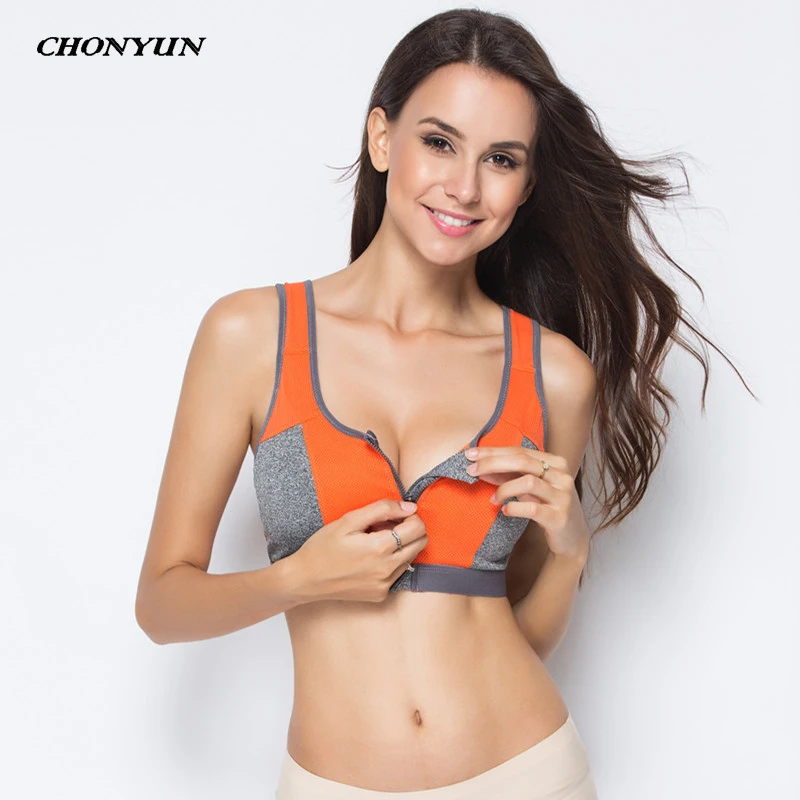 Hot Women Sports Bra Push Up Sexy Yoga Bra Vest Zipper Shockproof  Breathable Gym Top Fitness Athletic Running Yoga Bh Sport Tops