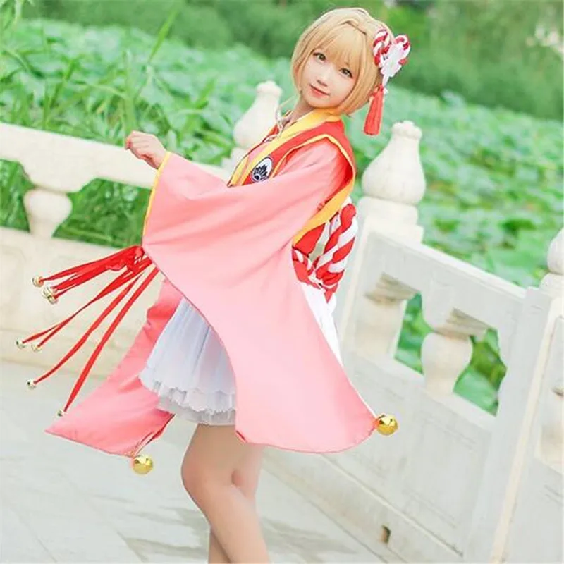 2017 New Clothing Hot Captor Girl uniform Spring bathrobe Sakura Lolita Cosplay Costume Clothes headdress+Waist rope+ Red bell D