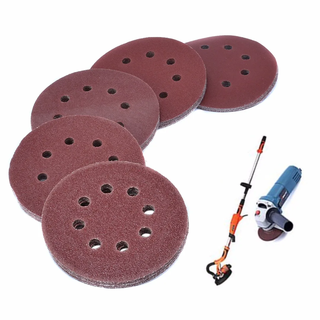 

50pcs/lot Alumina Sanding Disc Round 5'' Inch 8 Holes Sandpaper Grinding Polishing Tools 40/60/80/120/240 Grit Mayitr
