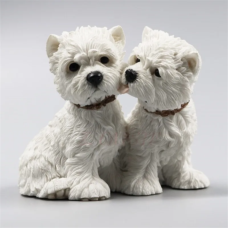 Симпатичная статуя щенка имитация West Highland White Terrier пары собак креативный полимер