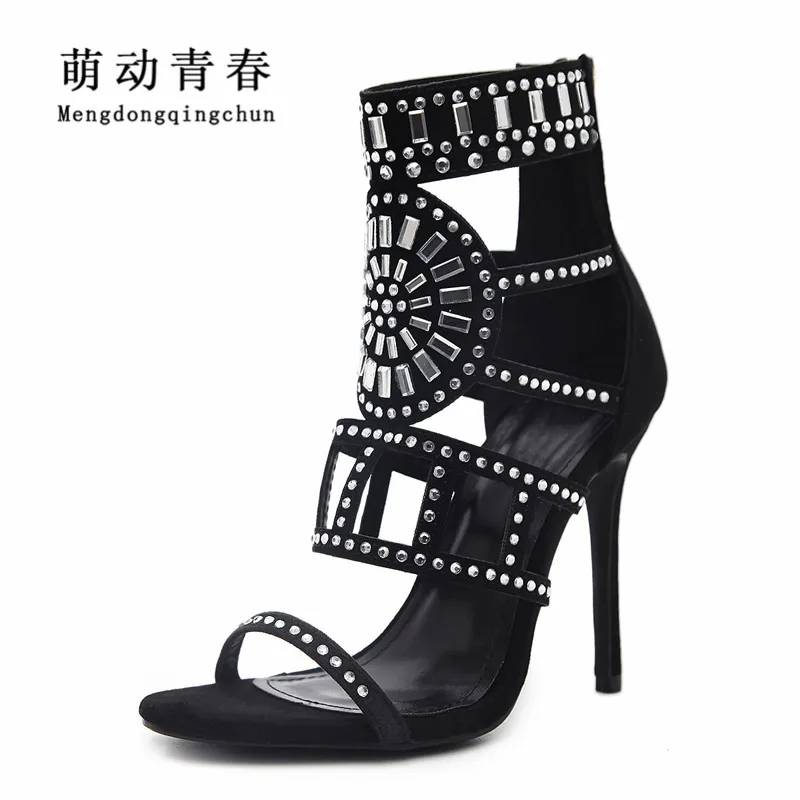 

2018 Women Sandals Peep Toe Women High Heels Shoes Fashion Gladiator Casual Rhinestones Crystal Thin Heel High Heels Plus Size