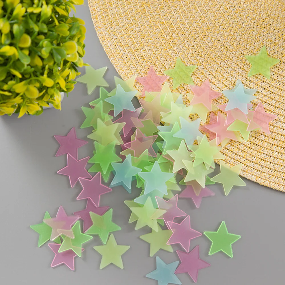 LoveCCD 100pcs/Bag 3D Stars Glow In Dark Luminous Fluorescent plastic Sticker Light-emitting DIY fluorescent stickers J17#2