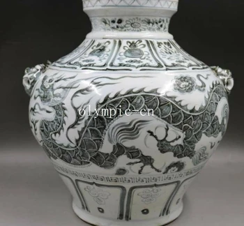 

14'' chinese blue and white porcelain flower beast dragon home decor jar