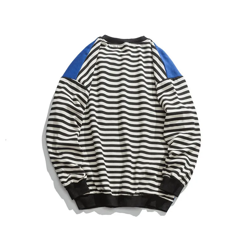 Японский Harajuku полосатый лоскутный Crewneck свитер для мужчин городской мальчиков уличная хип хоп графический толстовки негабаритных