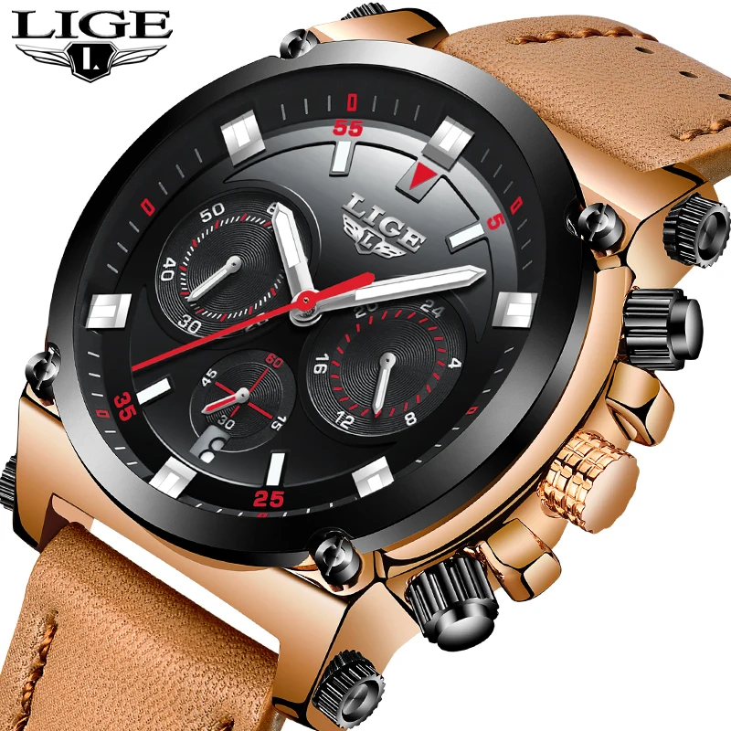 

Relogio Masculino 2018 LIGE Mens Watches Top Brand Luxury Men's Military Sports Watch Men's Waterproof Leather Date Quartz Watch