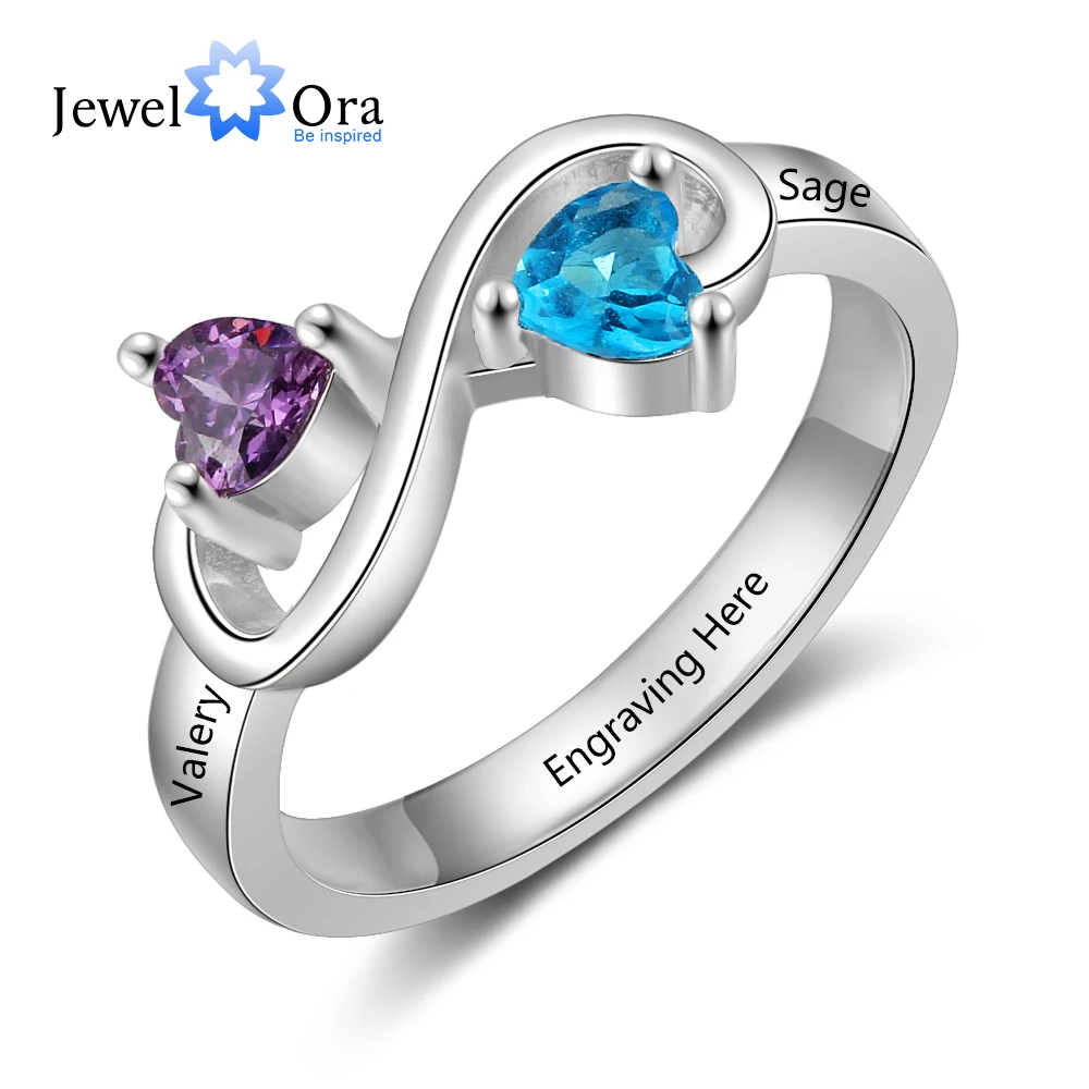 

Personalized Jewelry 925 Sterling Silver Infinity Ring Custom Heart Birthstone & Name Ring Anniversary Gift (JewelOra RI103824)