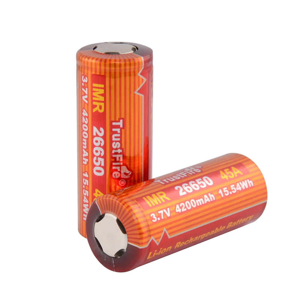 

2pcs/lot TrustFire High Drain IMR 26650 Rechargeable Li-ion 4200mAh Output 45A 3.7V 15.54Wh Battery For Flashlights E-cigarette