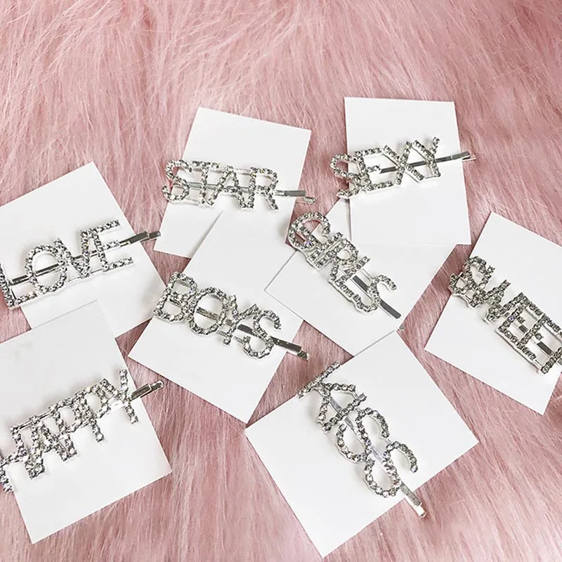 Rhinestone Letter Hairclip for Women Hairpin Golden Sliver Smile Girls Hair Clip Ladies Barettes Hair Accessories STAR HAPPY Rhinestone Letter Hairclip for Women Hairpin Golden Sliver Smile Girls Hair Clip Ladies Barettes Hair Accessories STAR HAPPY