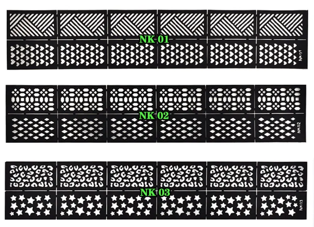 Многоразовый штамп-печатка DIY дизайн ногтей, полый шаблон печать наклеек трафарет руководство - Цвет: NK01