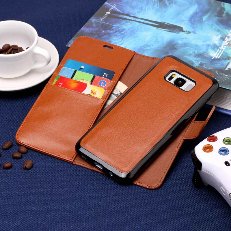 

Splice 2 in 1 Flip Leather Wallet Phone Soft Silicone Case Plain Cover Shell for Samsung Galaxy S5 S6 S7 Edge S8 S9 Plus Note 8