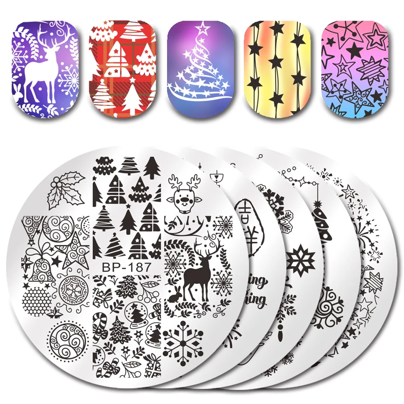 

BORN PRETTY Christmas Nail Stamping Plate Set Snowflake Nail Stamp Bell Fireworks Snowman Jingle Manicure Nails Art Image Plate