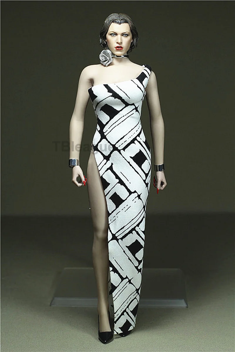Индивидуальный заказ 1/6 весы Мода черный/белый в полоску Один Shoudler разделение юбка платье для 12in Hottoy Phicen jiaul модель тела игрушка