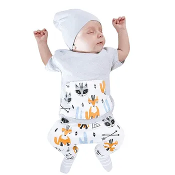 

Toddler Baby Boys Short Sleeve Fox Print T-Shirt Top Pants Outfits Sets new born baby boy clothes set infant clothing