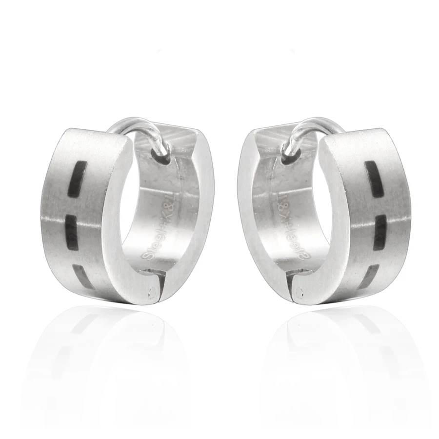 

Stainless steel Japanese and Korean fine lathe jewelry without crystal stone earrings Laser pattern double-sided earrings