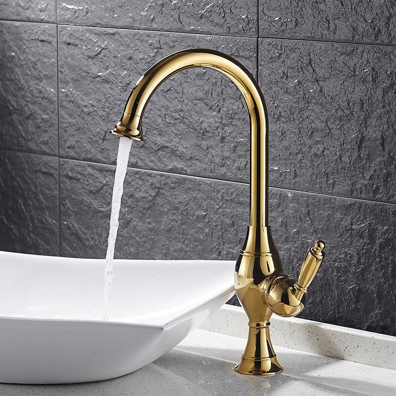 

Basin Faucet Rotary Bathroom Single Handle Tap European Countertops Gold-plated Tap Kitchen Faucet H02u