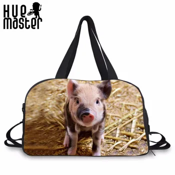 

Canvas Duffle Bag Cute Piggy Print Travel Messenger Shoulder Bags High Capacity Shoes Pocket Design Handbags Casual Tote Bag