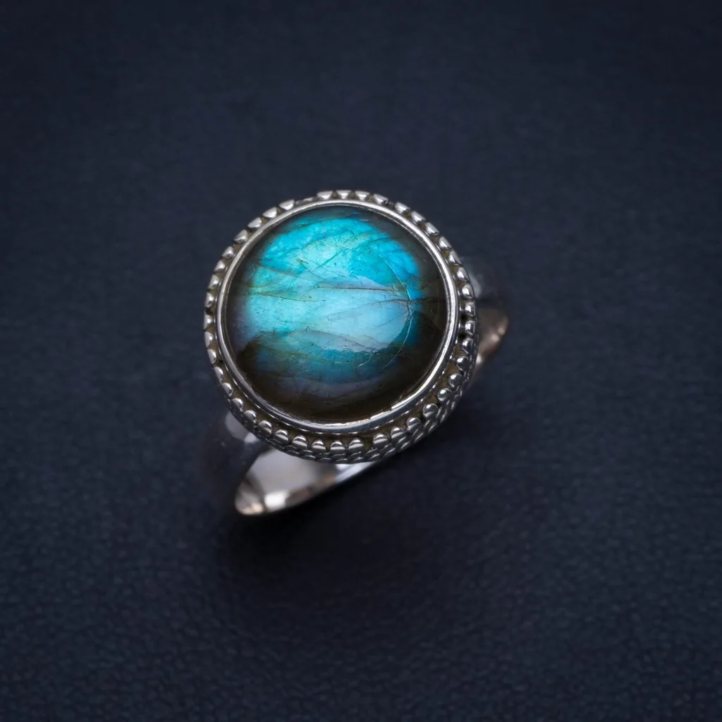 

Natural Blue Fire Labradorite Handmade Unique 925 Sterling Silver Ring 7.5 A4138
